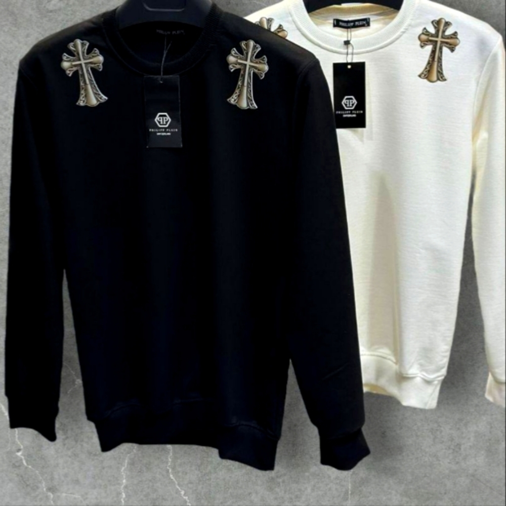 Philipp Plein designer sweatshirts featuring metallic cross embel